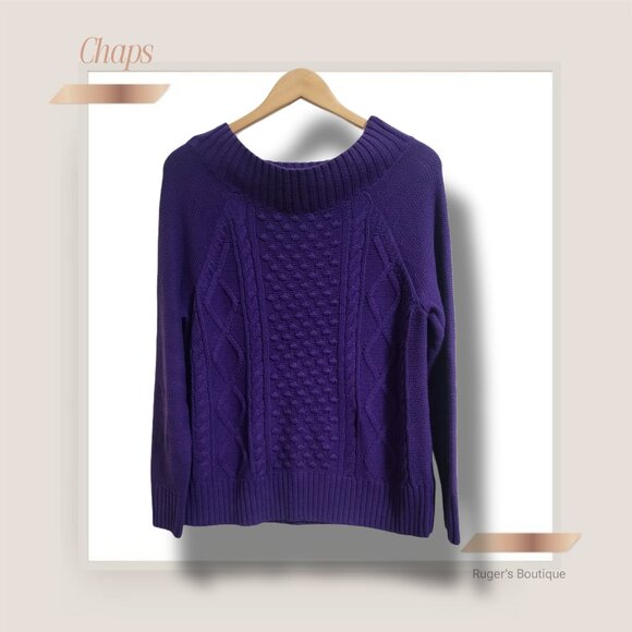 🌿Chaps Women's Medium Royal Purple Boat Neck Cable Knit Sweater-Beautiful! - Picture 3 of 12